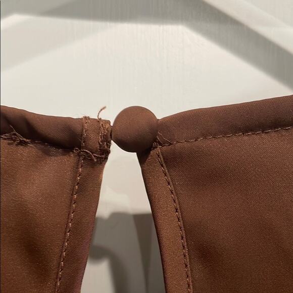 PRETTYGARDEN Women's Satin Brown Dress Long Sleeve Tie Waist Size Medium NWT - Picture 5 of 6